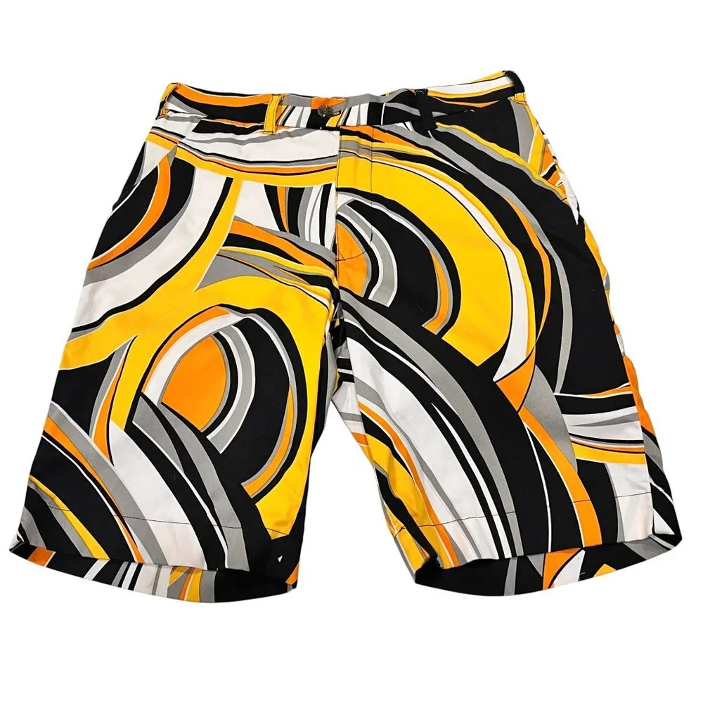 Loud Mouth Golf Swirls Gone Wild Shorts, Black Yellow, 32